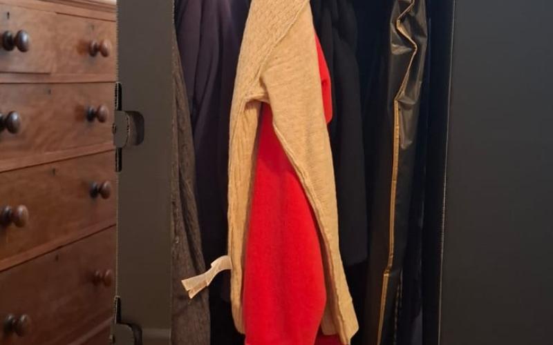 Wardrobe boxes with clothes in